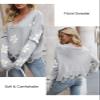 ebossy Women's Vintage Ripped Distressed Smile Face Floral Graphic Aesthetic Cable Knit Sweater Pullovers (XL, Grey-2) view 3