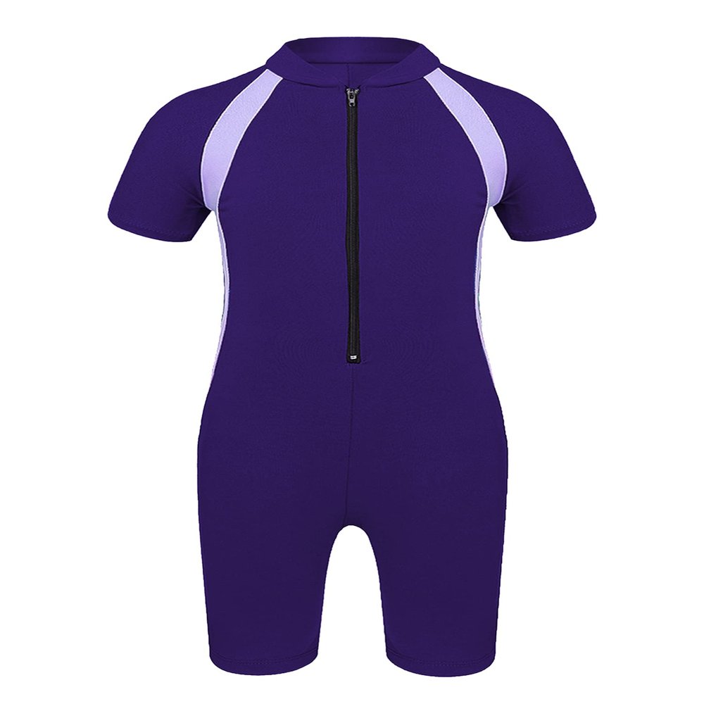 Alvivi Kids Girls Boys One Piece Zipper Rash Guard Swimsuit Anti-UV Tankini Sun Protection Wetsuit Bathing Suit Purple 8 Years