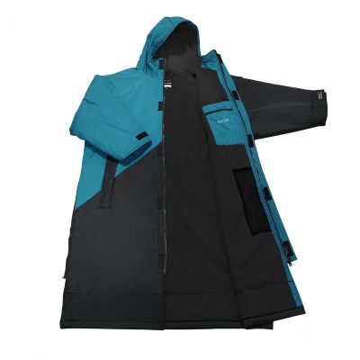 Akida Kids Oversized Changing Robe/Swim Parka,Waterproof Surf Poncho Warm Coat Jacket,Quick Dry Wetsuit Changing Towel.(Teal Black/Black,XXS)