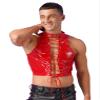 FEESHOW Mens Wet Look Patent Leather Crop Tops Hollow Out Lace-Up Vest T Shirts Clubwear Red 4X-Large view 1