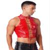 FEESHOW Mens Wet Look Patent Leather Crop Tops Hollow Out Lace-Up Vest T Shirts Clubwear Red 4X-Large view 2