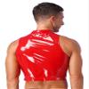 FEESHOW Mens Wet Look Patent Leather Crop Tops Hollow Out Lace-Up Vest T Shirts Clubwear Red 4X-Large view 4
