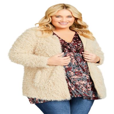 Aveology PLUS SIZE JACKET LOTUS FLUFFY IN CREAM, SIZE 14