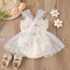 Baby Girl 1st Birthday Outfit Cake Smash Romper Dress Newborn Floral Lace Tulle Boho First Birthday Princess Tutu Dresses + Bowknot Headband Summer Clothes Apricot Floral 2PCS 9-12 Months view 3