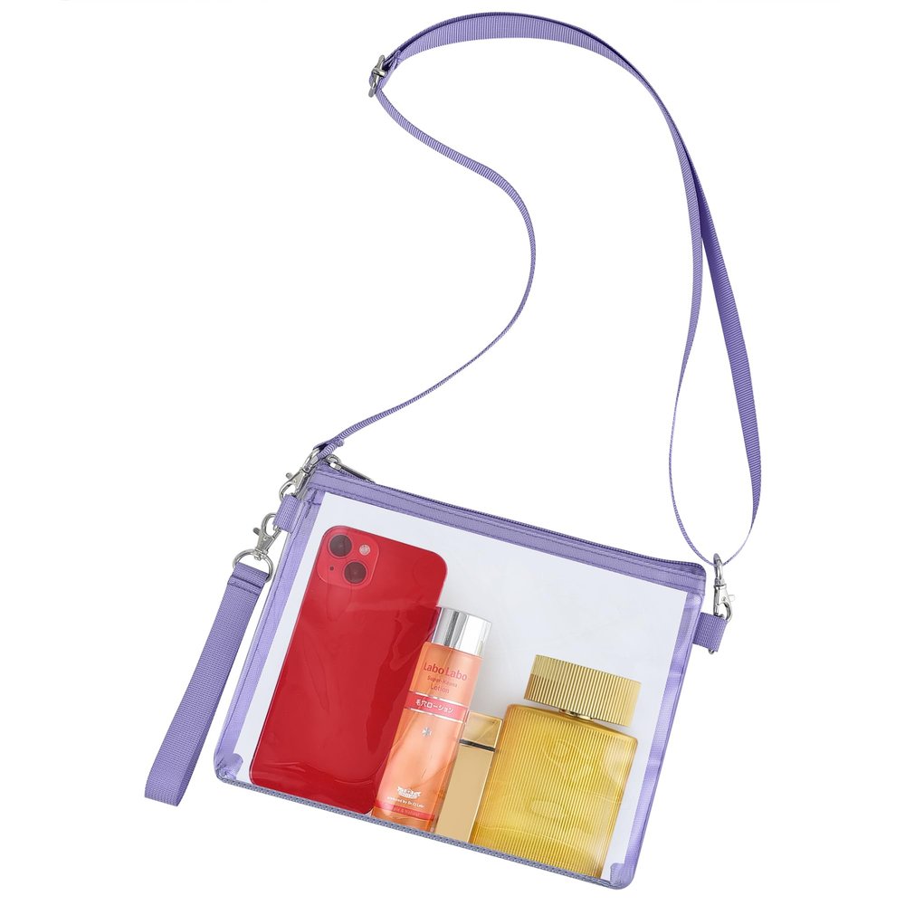 Bagenius Clear Bag for Stadium Events, Clear Purse with Detachable Strap, Women Wristlet Handbag for Work Sports and Concert - Purple