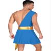 YiZYiF Men Gladiator Uniform Role Play Sexy Plaid One Shoulder Knight Warrior Skirt Suspender Outfit Blue Small view 2