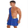 ACSUSS Mens Halloween Theme Party Ancient Rome Cosplay Costume One Shoulder Strap Mini Ruffle Skirts Blue Small view 2