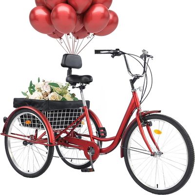 Erweater 26 inch Adult Tricycles, 7 Speed 3 Wheel Cruiser Bike, Adult Trikes with Basket Adjustable Seat, Bicycles for Seniors, Women, Men for Shopping, Pet TourCamping. Multi-Color. (26, Red)
