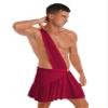 ACSUSS Mens Halloween Theme Party Ancient Rome Cosplay Costume One Shoulder Strap Mini Ruffle Skirts Burgundy 3X-Large view 3