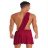 ACSUSS Mens Halloween Theme Party Ancient Rome Cosplay Costume One Shoulder Strap Mini Ruffle Skirts Burgundy 3X-Large view 4