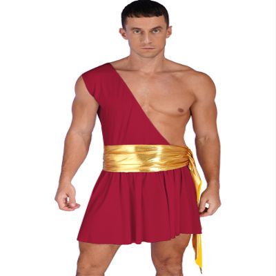 YiZYiF Men Gladiator Uniform Role Play Sexy Plaid One Shoulder Knight Warrior Skirt Suspender Outfit Burgundy Small