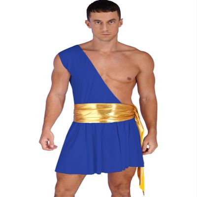 YONGHS Men's LARP Knight Leather Ancient Roman Gladiator Battle Skirt Armor Greek Cosplay Costume Blue X-Large