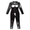 ACSUSS Womens Hollow Out Crotchless Jumpsuit Open Chest Long Sleeve Mock Neck Patent Leather Bodysuit Black X-Large view 1