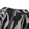 ACSUSS Womens Hollow Out Crotchless Jumpsuit Open Chest Long Sleeve Mock Neck Patent Leather Bodysuit Black X-Large view 4