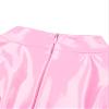 ACSUSS Womens Hollow Out Crotchless Jumpsuit Open Chest Long Sleeve Mock Neck Patent Leather Bodysuit Hot Pink Medium view 4