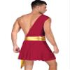 YiZYiF Men Gladiator Uniform Role Play Sexy Plaid One Shoulder Knight Warrior Skirt Suspender Outfit Burgundy 3X-Large view 2