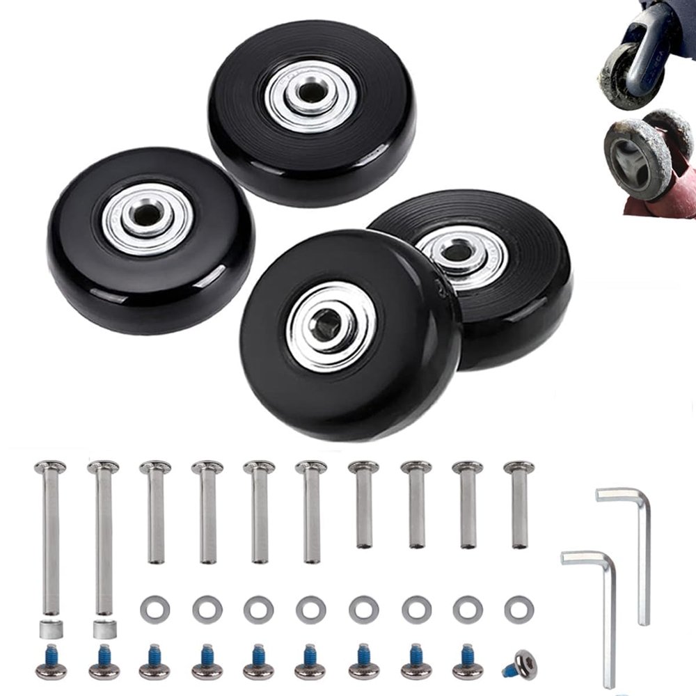40mm Set of 4 Luggage Suitcase Replacement Wheels for Trolley Case Travel Bags Caster Inline Roller Skating Roller Swivel Rubber Rollers Bearings Casters Repair Kits with Axles 30mm&35mm&60mm