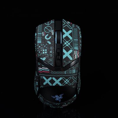 Hokeyio Grip Tape for Razer Cobra/Cobra Pro - Anti-Slip,Enhanced Control, Suck Sweat,Soft Leather,Full Coverage,Improves FPS Gaming Grip [Pre-Cut] Printsteam Black Blue