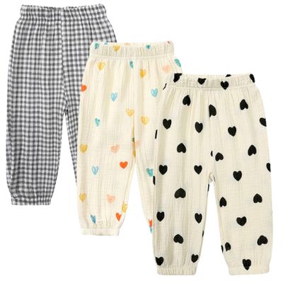 Toddler Cotton Linen Long Pants Kids Baby Girls Soft Floral Bloomers Summer Fall Harem Trousers Joggers Bottom (3PC J,4-5T,US,Age,4 Years,5 Years,Little Kid)
