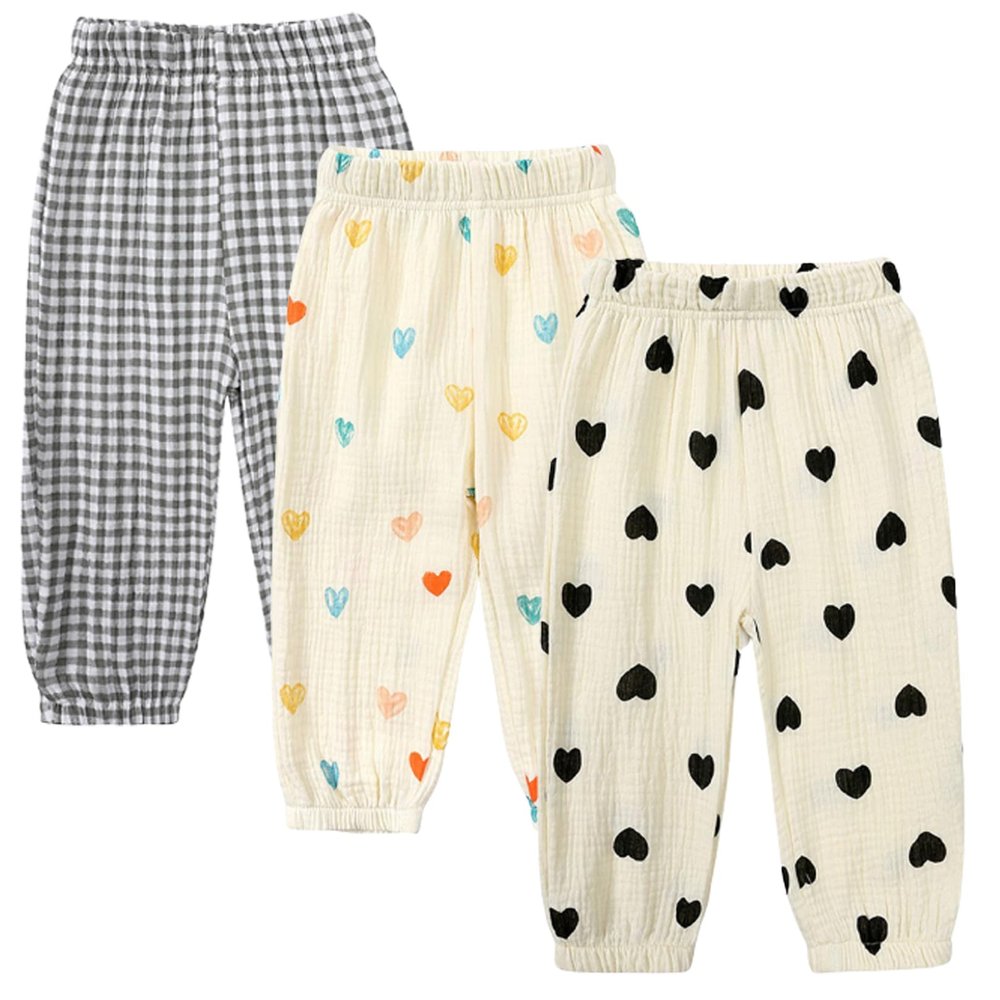 Toddler Cotton Linen Long Pants Kids Baby Girls Soft Floral Bloomers Summer Fall Harem Trousers Joggers Bottom (3PC J,4-5T,US,Age,4 Years,5 Years,Little Kid)