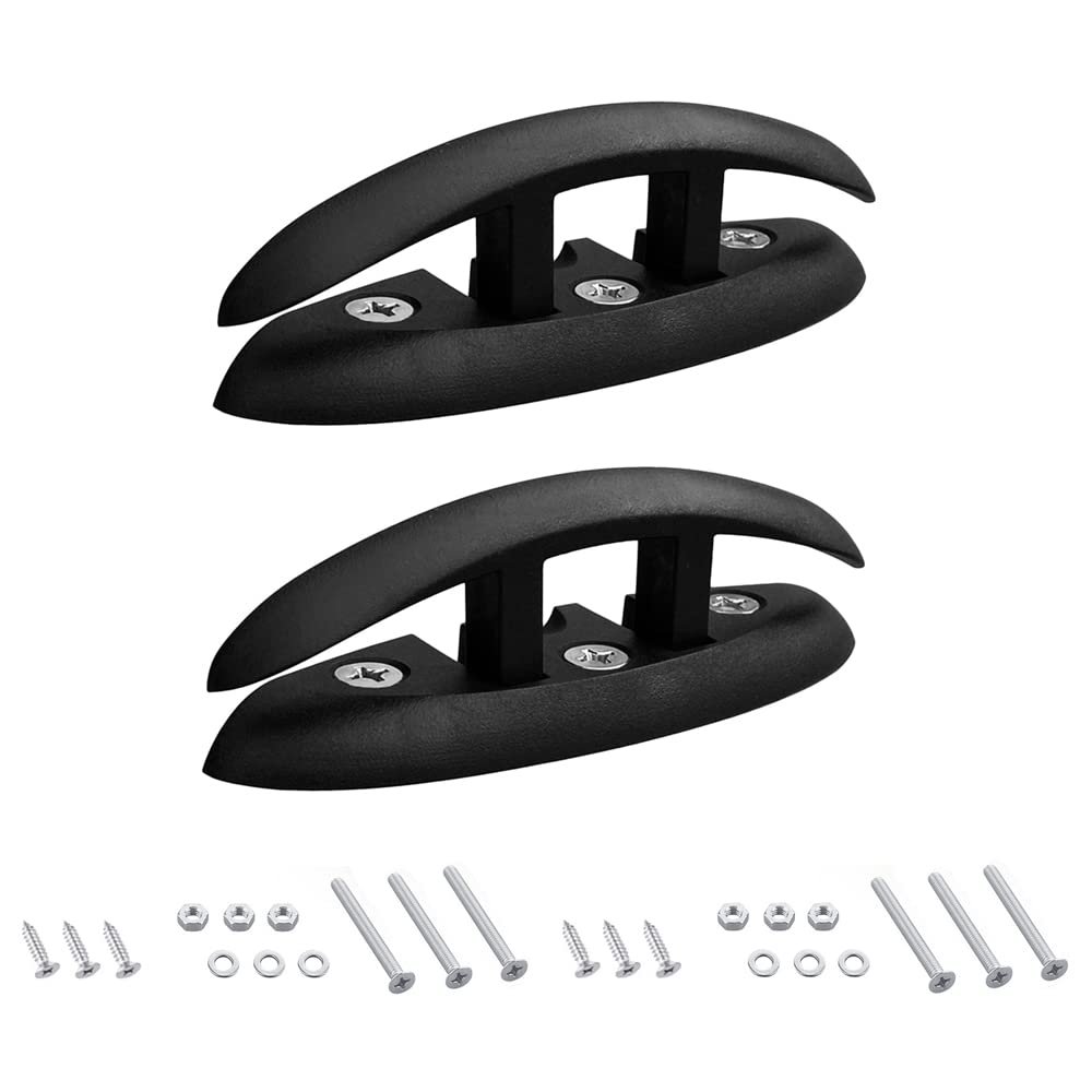 2 Pack 5" Folding Flip Up Cleats, Boat Marine Dock Cleat with Mouting Screws for Boat Mini Tugboat Yachts Black Nylon