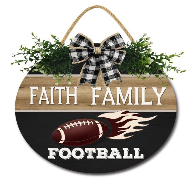 Ymaotrade Football Sign for Front Door, Faith Family Football Wood Wall or Door Hanger Football Season and Waiting for Football Season 12"