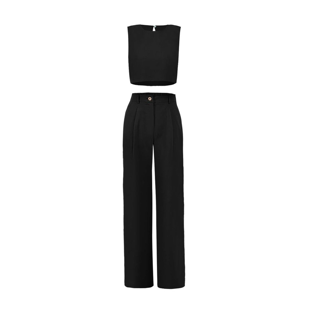 Women's Summer New Solid Color Sleeveless Undershirt Top Pants Europe and The United States Plus Size Suit for Women