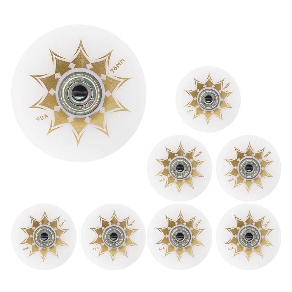 JHKJ 8-Pack Inline Wheels 64/68/70/72/76/80mm Hardness 90A Freestyle Durable Inline Outdoor Replacement Wheel with ABEC-9 High Speed Bearings,Platinum Gold,76mm