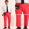 Lars Amadeus Red Plaid Pants for Men's Slim Fit Business Checked Printed Dress Trousers 36 Red view 4