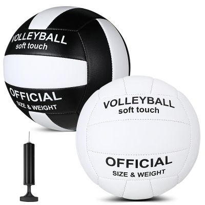 Lenwen 2 Pack Beach Volleyball Official Size 5 for Indoor Outdoor, Waterproof Soft Volleyball with Pump for Adult Beginner Beach Game Gym(White, Black-White)