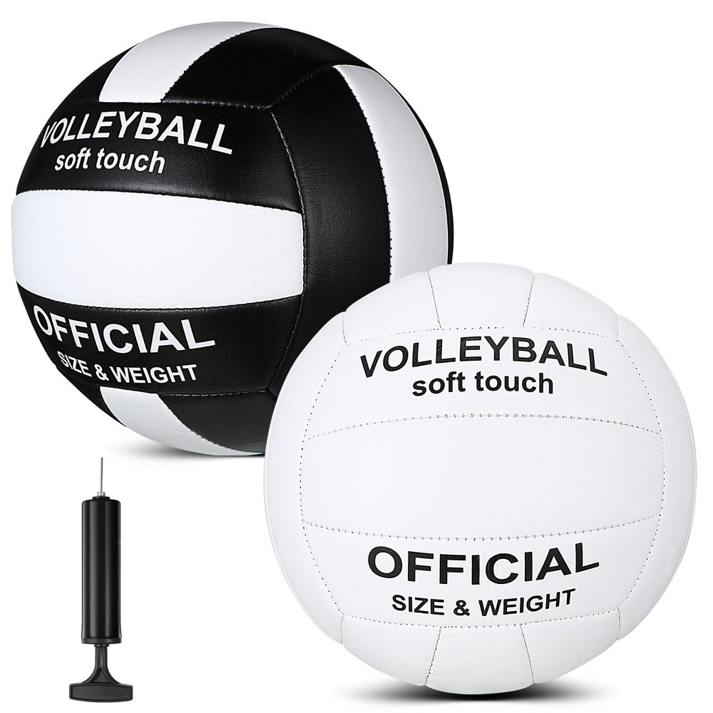 Lenwen 2 Pack Beach Volleyball Official Size 5 for Indoor Outdoor, Waterproof Soft Volleyball with Pump for Adult Beginner Beach Game Gym(White, Black-White)