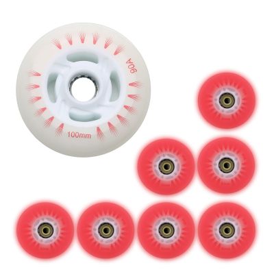 JHKJ 8-Pack 90A LED Light Up Wheels w/Bearings (for Any Product Using Inline Wheels) (Multiple Size and Color Options Available),Red,64mm