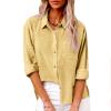 2023 Summer Long Sleeve Tops for Women Ladies Summer Tops and Blouses 2023 Fashion Cotton Linen Shirts Collared Button Down Business Casual Work Blouse Yellow 3X view 2