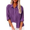 2023 Linen Tops for Women Loose Fit Ladies Summer Tops and Blouses 2023 Fashion Cotton Linen Shirts Collared Button Down Business Casual Work Blouse Purple S view 1