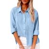 2023 Womens Tops Summer 2023 Ladies Summer Tops and Blouses 2023 Fashion Cotton Linen Shirts Collared Button Down Business Casual Work Blouse Light Blue 3X view 2