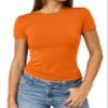 Abardsion Women's Casual Basic Going Out Crop Tops Slim Fit Short Sleeve Crew Neck Tight T Shirts 2026 (Orange, 2XL) view 1