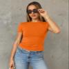Abardsion Women's Casual Basic Going Out Crop Tops Slim Fit Short Sleeve Crew Neck Tight T Shirts 2026 (Orange, 2XL) view 2