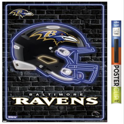NFL Baltimore Ravens - Neon Helmet 23 Wall Poster, 34L" x 22.4W", Poster & Clip Bundle