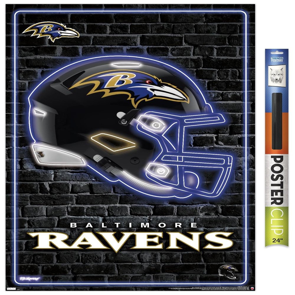 NFL Baltimore Ravens - Neon Helmet 23 Wall Poster, 34L" x 22.4W", Poster & Clip Bundle