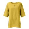 3/4 Sleeve Cotton Linen Shirts for Women Plus Size Crew Neck Solid Color Blouse Side Slit Loose Fit Tunic Tops Yellow view 4