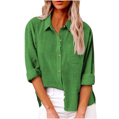 2023 Summer Tops for Women 2023 Casual Ladies Summer Tops and Blouses 2023 Fashion Cotton Linen Shirts Collared Button Down Business Casual Work Blouse Green 3X