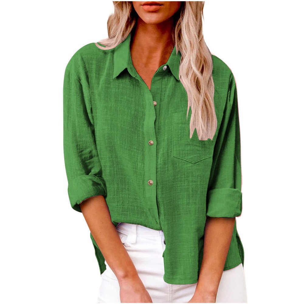 2023 Summer Tops for Women 2023 Casual Ladies Summer Tops and Blouses 2023 Fashion Cotton Linen Shirts Collared Button Down Business Casual Work Blouse Green 3X