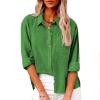 2023 Summer Tops for Women 2023 Casual Ladies Summer Tops and Blouses 2023 Fashion Cotton Linen Shirts Collared Button Down Business Casual Work Blouse Green 3X view 2