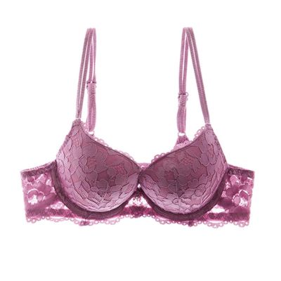 Women's Push Up Lace Comfort Padded Embroidered Underwire Support Perfect Everyday Bra Lift Up Add One Cup Lavender