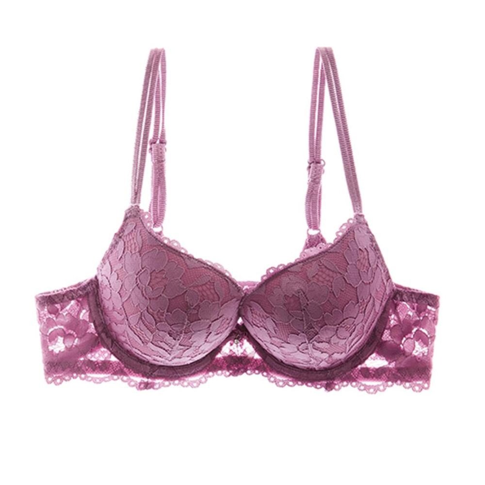 Women's Push Up Lace Comfort Padded Embroidered Underwire Support Perfect Everyday Bra Lift Up Add One Cup Lavender