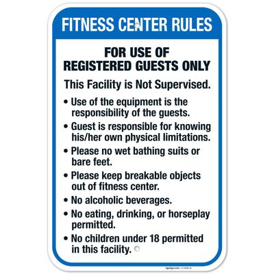 Fitness Center Rules Sign, 12x18 Inches, Rust Free .063 Aluminum, Fade Resistant, Made in USA by Sigo Signs