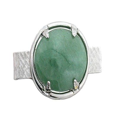 1 3/5 INCH 25x18 OVAL GREEN AVENTURINE CAB GEMSTONE TIE CLIP TIE BAR EPTT100
