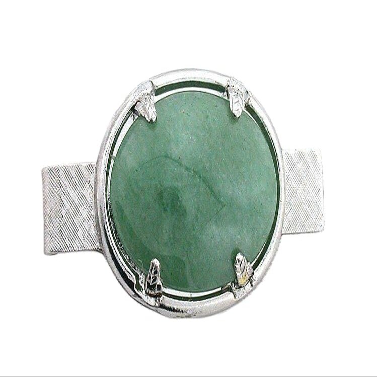 1 3/5 INCH 25x18 OVAL GREEN AVENTURINE CAB GEMSTONE TIE CLIP TIE BAR EPTT100