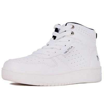 Nautica Boys Girls High-Top Sneakers Lace-Up Trainers Basketball Style Shoes-Oakford Youth-White Smooth,Size 5