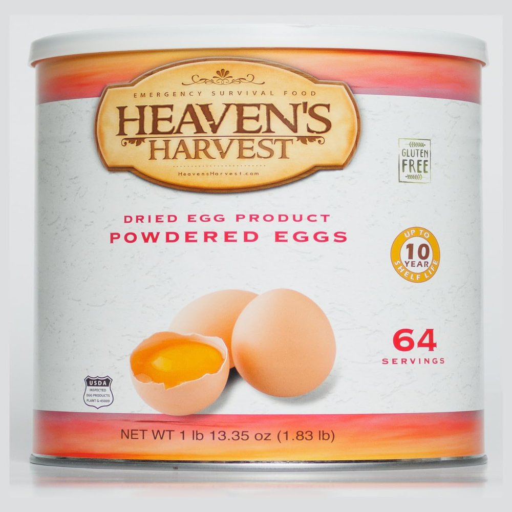 Heaven's Harvest Freeze-Dried Eggs 10 Year Shelf Life | 64 Servings (Emergency Survival Food (#10 Size Can - Powdered Eggs Powdered)